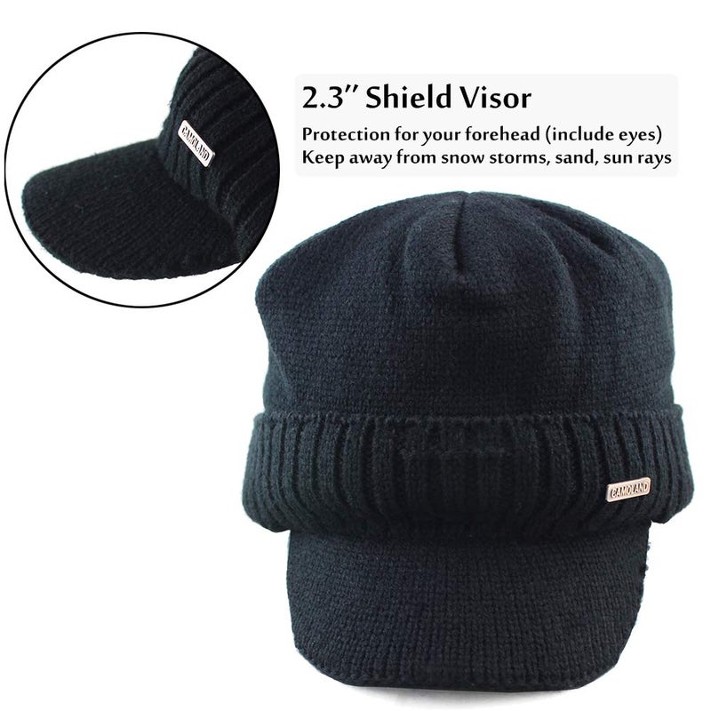 CAMOLAND 30% Wool Winter Beanie w/Visor & Earflaps for Men Outdoor Fleece Hat - Image 4